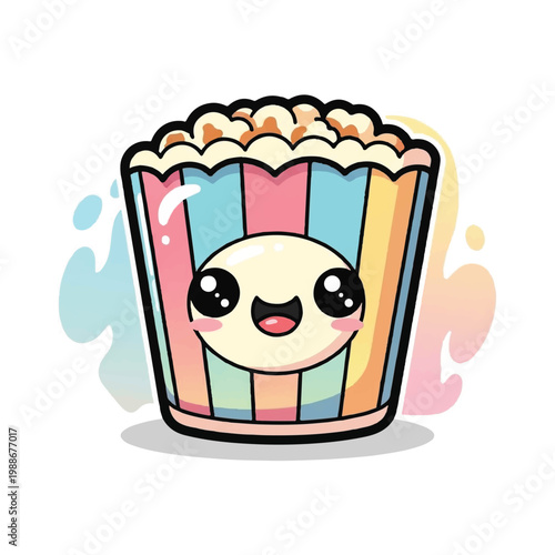 Adorable Kawaii Popcorn Bucket with Happy Face.