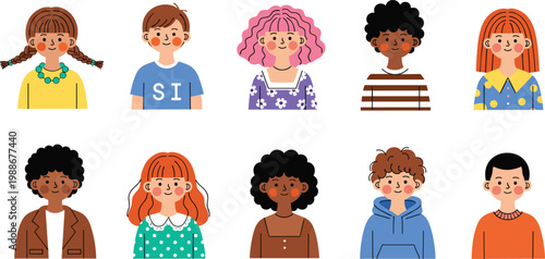Diverse Hand Drawn Avatar Icon Set Featuring Multiethnic Men and Women in Cute Cartoon Style for Profile Pictures Social Media and Web Design