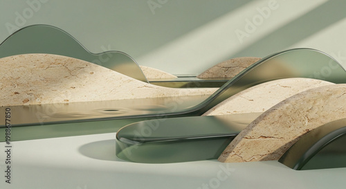 Abstract waves of green and beige shapes in modern design  