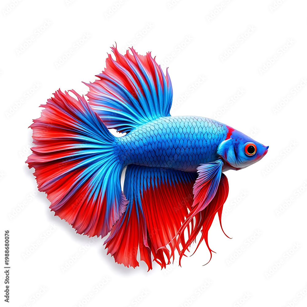 Fototapeta premium Colorful betta fish isolated on white background with flowing fins, Siamese fighting fish