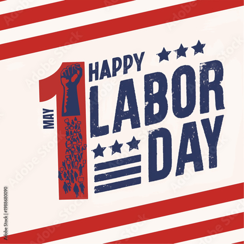USA Happy Labor Day celebration background, banner design template with American flag. Labour day number 1 and raised fist symbolizing worker's rights. use to greeting card, poster, placard