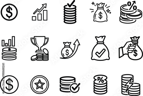Business growth and success icons charts targets and innovation concepts