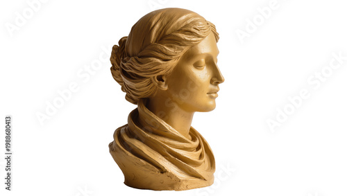 Fotografie Classical Greek sculpture bust of a woman with braided hair, isolated on transpa
