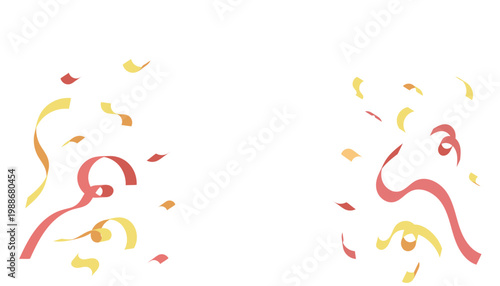 シンプル販促・装飾素材シリーズ – 紙吹雪とリボンの装飾素材セット（左右・暖色・カラーフラット）