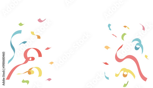 シンプル販促・装飾素材シリーズ – 紙吹雪とリボンの装飾素材セット（左右・カラフル・カラーフラット）