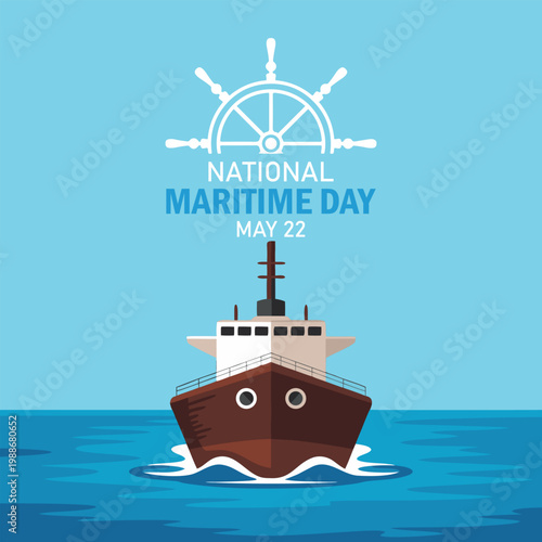 World maritime day background with big ship on ocean and anchor.