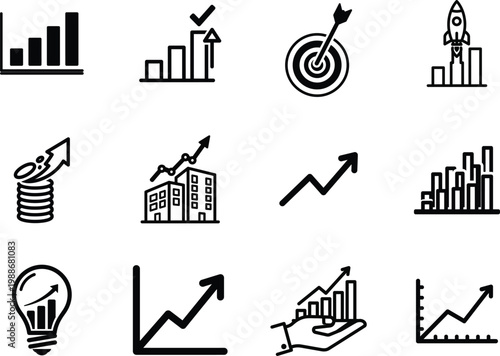 Business growth and success icons charts targets and innovation concepts