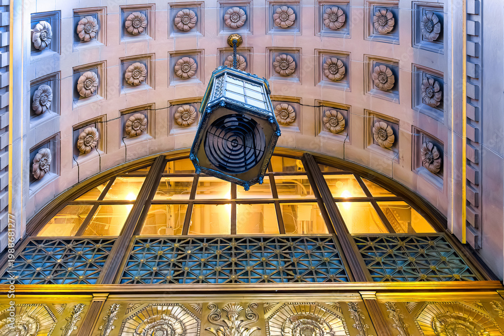 Fototapeta premium Ornate arched ceiling with floral relief patterns. Colonial heritage architecture in Toronto, Canada