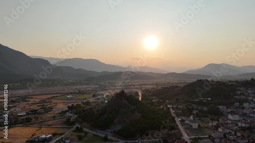 Sunset on Meteora town