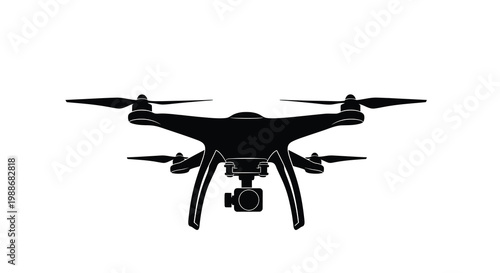 A black silhouette of a modern drone with a camera showcasing its aerial photography capabilities