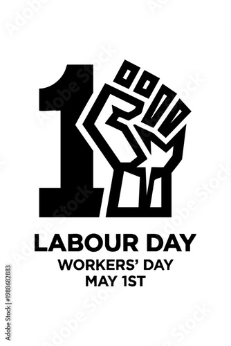 Fist graphic celebrating labour day with workers' day date on may first Vector, illustration