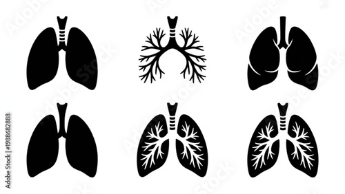 Human Lungs Silhouette Vector Set – Anatomical Respiratory Organ Icon Collection