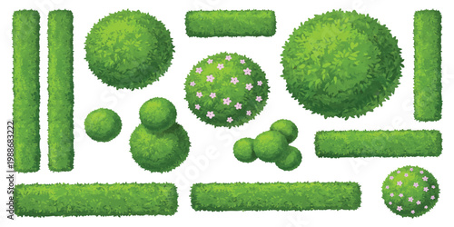 Top view landscape trees and hedges set for architectural site plans