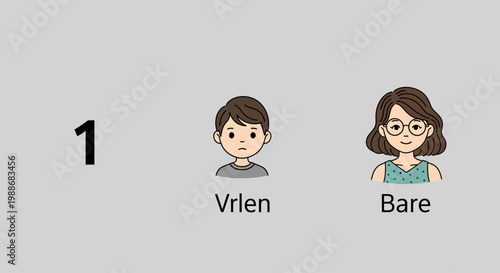 Diverse animated avatar icons representing distinct user profiles or character choices, featuring a young boy and a girl, displayed alongside a numerical identifier within a clean digital interface