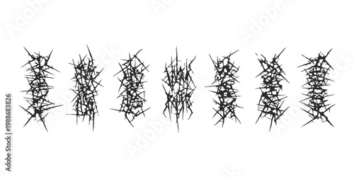 Black metal style thorny barbed wire typography elements vector illustration set