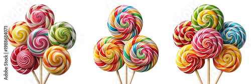 Set of Swirled Lollipops Stacked on Top isolated on a transparent background