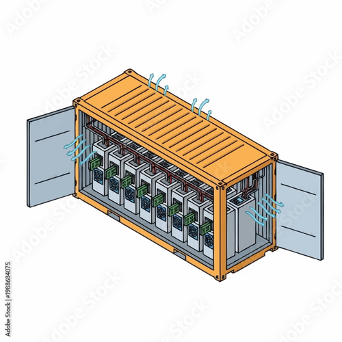 Mining Container with Cryptocurrency Rigs Inside.