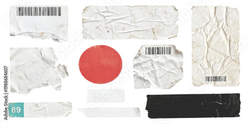Set of torn paper scraps and adhesive tape labels vector illustration