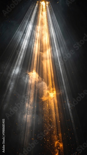 Golden Light Beams Shine Downward.