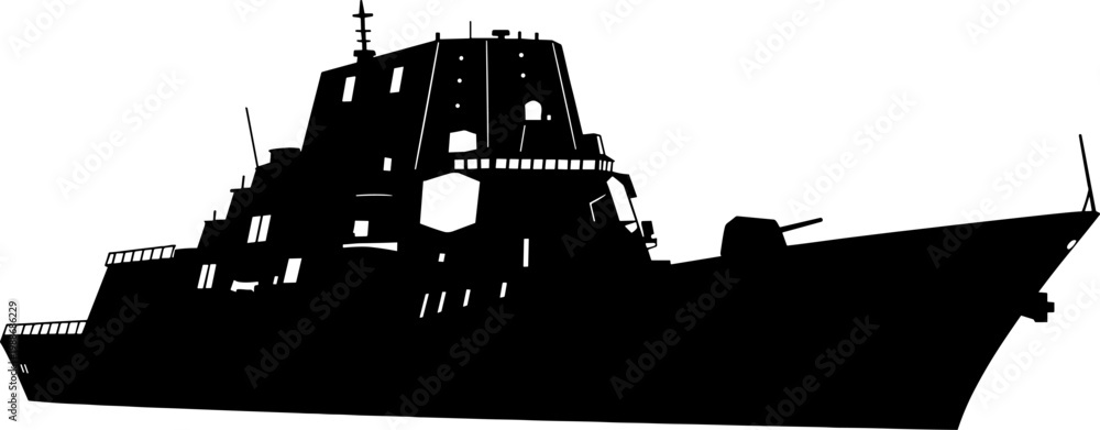 Obraz premium Advanced stealth guided missile destroyer silhouette with tumblehome hull