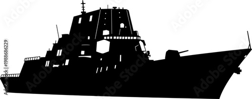 Advanced stealth guided missile destroyer silhouette with tumblehome hull