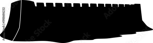 Ancient stone fortification wall silhouette with defensive battlements