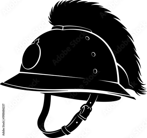 Antique cavalry dragoon helmet illustration with decorative horsehair plume