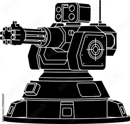 Automated gatling gun turret illustration for base defense systems