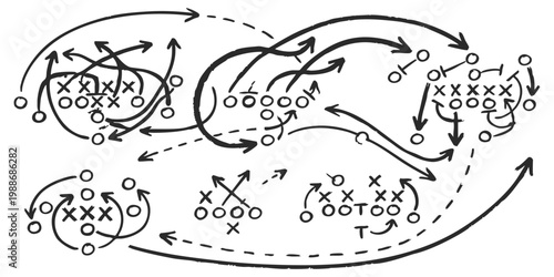 Obraz na plátně American football playbook strategy diagram with team formation tactics vector i
