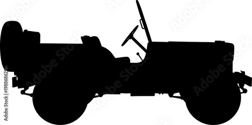 Classic open-top military utility vehicle silhouette with spare tire