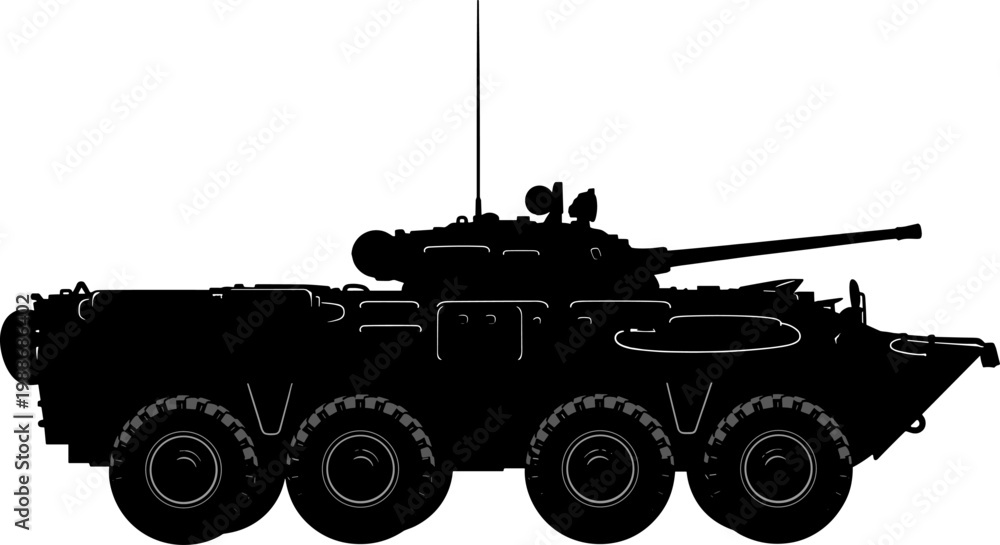 Fototapeta premium Eight-wheeled armored transport vehicle silhouette side view