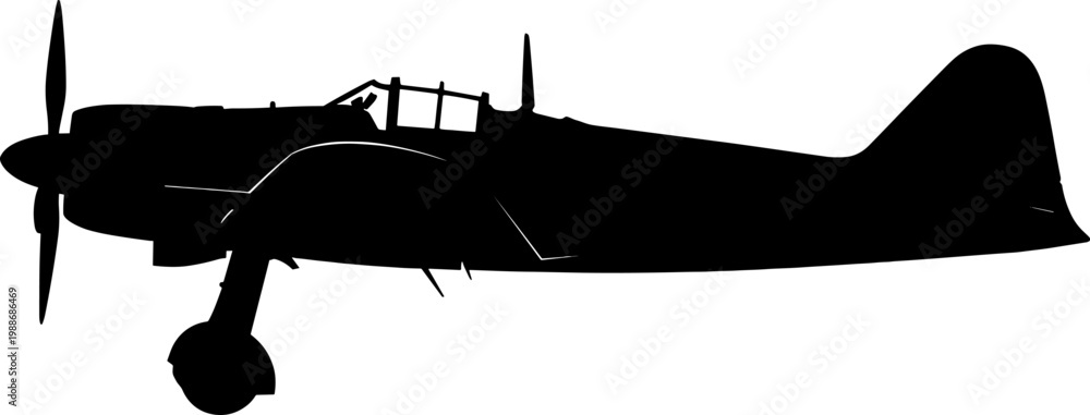 Fototapeta premium Historical hawker hurricane fighter plane silhouette with propeller detail