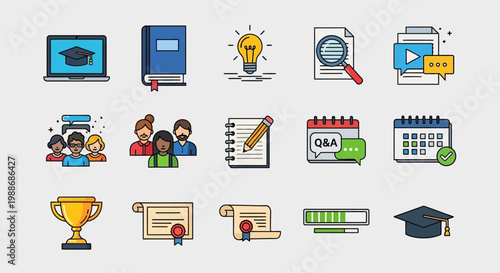 Education icons on white background.