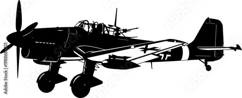 German dive bomber plane silhouette with landing gear down