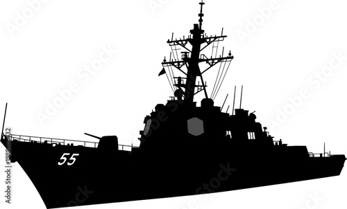 Guided missile destroyer silhouette with advanced radar and weapon systems