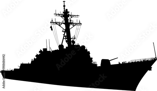 Guided missile destroyer warship silhouette for naval defense operations