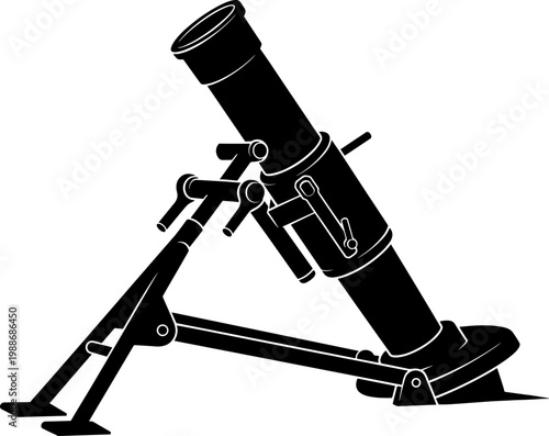 Heavy infantry mortar weapon silhouette standing on a tripod