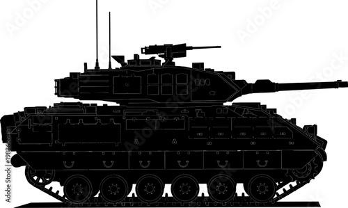 Heavy armored tank silhouette profile view