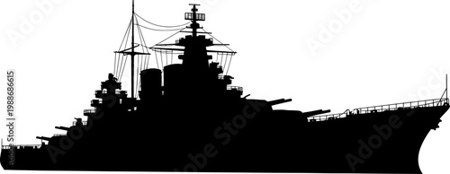 Massive naval battleship silhouette sails across open water
