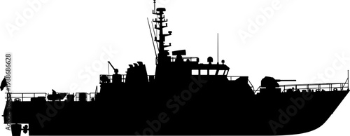 Military fast patrol boat silhouette for maritime security