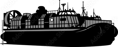 Military hovercraft landing craft silhouette for amphibious operations