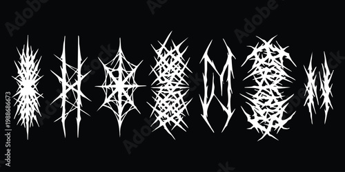 Bild auf Leinwand Black metal style thorny gothic typography symbols set vector illustration colle