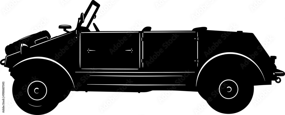 Obraz premium Vintage military staff car silhouette with open-top design