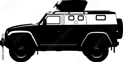 Tactical patrol vehicle silhouette with roof mounted weapon turret