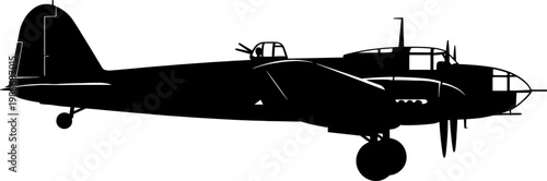 Twin engine medium bomber plane silhouette from historical conflict