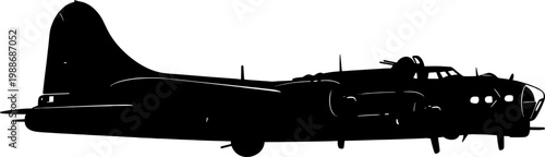Vintage heavy bomber airplane silhouette from world war era