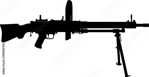 Vintage light machine gun silhouette with top-loading magazine and bipod