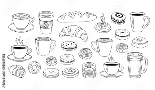 Hand drawn coffee cup bakery vector set sketch coffee drinks illustration