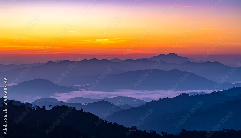 Obraz premium Breathtaking mountain range at sunset.