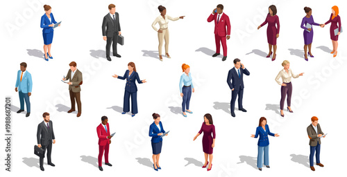Photos Isometric business people characters in professional office attire | Diverse cor